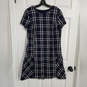 Halogen Drop Waist Plaid Dress Size Large Blue Short Sleeve School Girl